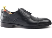 mens black leather toe-cap brogue derby dress shoe, office & casual party wear - Feetique Footwea
